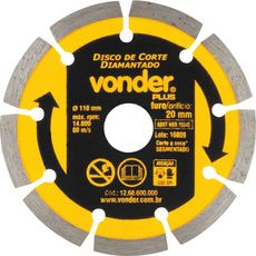 Disco de Corte Diamantado Segmentado Vonder Plus 110mm Furo de 20mm