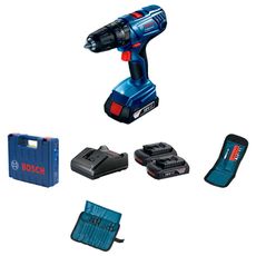 Parafusadeira/Furadeira de Impacto 1/2" Bosch GSB 180-LI 18V + 2 Baterias 1,5Ah, Carregador Bivolt, Kit de acessórios + Maleta