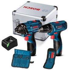 Combo 12V Bosch Chave de Impacto GDR 120-LI + Parafusadeira GSR 120-LI + 2 Baterias + Carregador Bivolt+ Kit de Acessórios e Maleta de alumínio