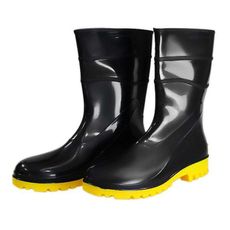 Bota de Segurança Fujiwara 88FPC600 PVC Cano Médio Preto/Amarelo com Forro