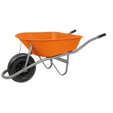 Carrinho de Mão Tramontina com Caçamba Funda Plástica Laranja 55 L. Braço Metálico e Pneu com Câmara