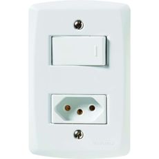 Conjunto 4x2 com 1 Interruptor Simples Tramontina 10 A 250 V e 1 Tomada 2P+T 20 A 250 V Lux2 Branco