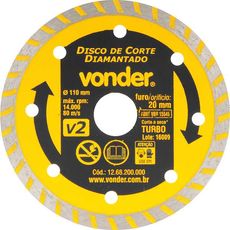 Disco de Corte Diamantado Vonder 110 mm Furo de 20 mm Turbo V2