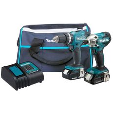 Combo a bateria Makita Parafusadeira / Furadeira DHP453 + Furadeira  de Impacto DTD156 + 2 baterias BL1815N + Carregador + Bolsa
